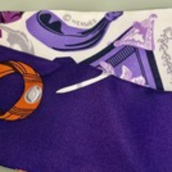Hermes Twilly Silk Scarf Tour en Carre Purple Orange w/ Box Authentic France - Picture 2 of 9